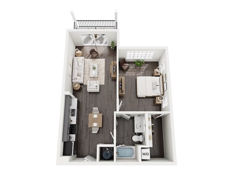 Floor plan for 1 bed, 1 bath, 787 sqft